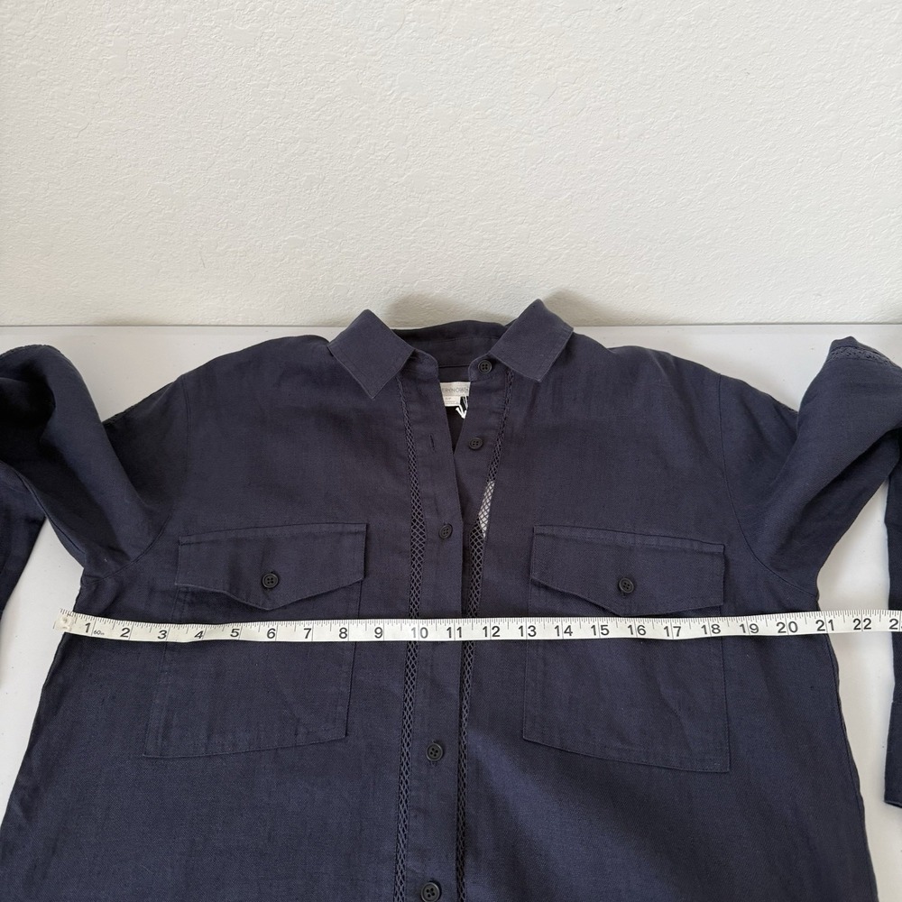 Outerknown Shirt Dress Long Sleeve Organic Cotton Linen Blend Navy Blue Small - Picture 3 of 9